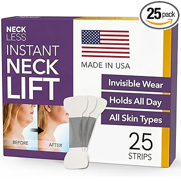 NECK LESS Professional Face Lift Strips – Instant Jawline & Neck Lift Tape | Medical-Grade, Invisible, Waterproof Skin-Tightening Solution | Non-Surgical Facial Tape Kit, 10-Hour Hold (25 Strips)