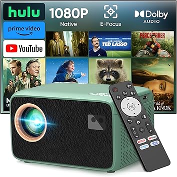 TMY 4K Projector with WiFi Bluetooth, Compatible with Netflix/Prime Video/YouTube, Outdoor Portable Home Theater Movie Projector, Smart Projector for Indoor Outdoor Movies, Gaming and Camping (Green)