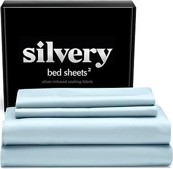 Silvery Silver Infused Ice Blue Bed Sheets Set - Award-Winning Self-Cooling Fabric with Self-Cleaning Silvery Technology that Stays Fresh 3X Longer for Hygienic Sleep