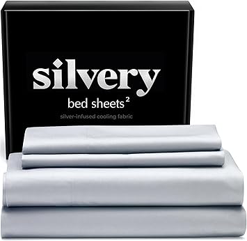 Silvery Silver Infused Cool Gray Bed Sheets Set - Award-Winning Self-Cooling Fabric with Self-Cleaning Silvery Technology that Stays Fresh 3X Longer for Hygienic Sleep