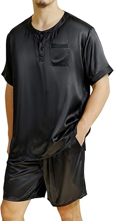COLD POSH Men's 19Momme Mulberry Silk Pajama Short Set 2PCS Short Sleeve Sleepwear Button Down Loungewear with Pocket