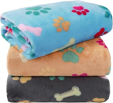 LINENLUX 1 Pack 3 Blankets Super Soft Fluffy Premium Fleece Dog Blankets for Puppy Cat Pet Blanket Flannel Throw Warm Sleep Dog Paw 23x16 inches