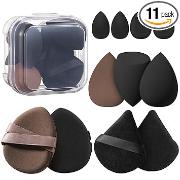 11Pcs Makeup Sponge Set with 5pcs Make Up Sponges,4pcs Cushion Foundation Puff and 2pcs Powder Puff for Foundation and Powder