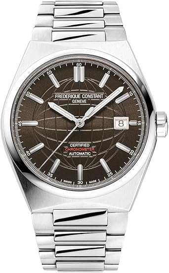 Frederique Constant Mens Swiss Automatic Highlife COSC Silver-Tone Stainless Steel Watch with Bracelet and Additional Brown Rubber Strap, Style: FC-303C3NH6B