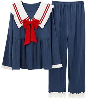 Spring Cotton Women's Pajamas Set Cartoon Goose Print Two Long-sleeved Tops With Loose Trousers