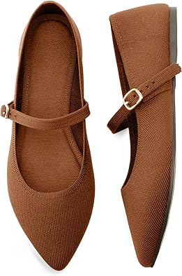 Soesyi Pointed Toe Flats Knit Ballet Flat Shoes for Women Comfortable with Adjustable Strap,Washable Dressy Casual Flats for Work Office