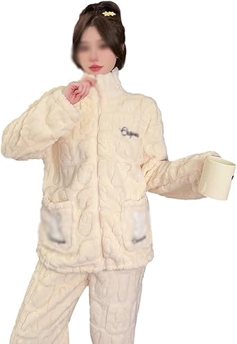 Winter pajamas for women with thickened zippers, loose and warm, can be worn out for home wear