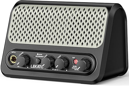 LEKATO Mini Guitar Amp with 30 Drum Patterns, 10W Rechargeable Electric Guitar Amplifier, Portable Bluetooth Guitar Amp with Clean/Drive Channel, Reverb, 4h Working for Practice, Traveling
