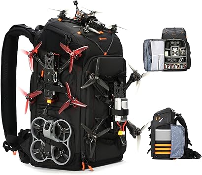 TARION FPV Drone Backpack 30L - Extra Large Camera Bag with 17in Laptop Compartment Waterproof Rain Cover - External Mounts for 7 Drones - FlightPro