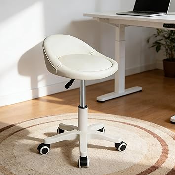 Rolling Stool Chair with Backrest, Round PU Leather Adjustable Height Hydraulic Swivel Rolling Stool for Spa Salon Tattoo Massage Doctor Dental Medical Office Beige