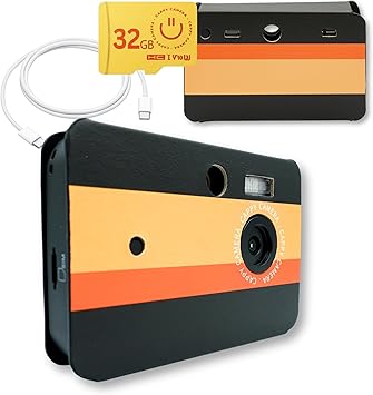 20MP Retro Digital Camera - Screenless Vintage Aesthetic Digicam with Built-in Flash & Interchangeable Lenses - USB-C, 32GB SD Included