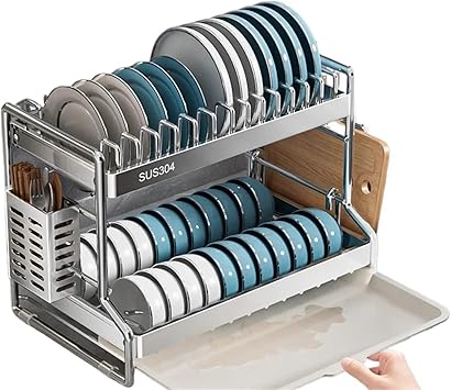 Dish Drainer Kitchen Storage Organization Stainless Steels Drainer Kitchen Dishes Kitchenware Tableware Drainer Board Rack(2 layers stainless)