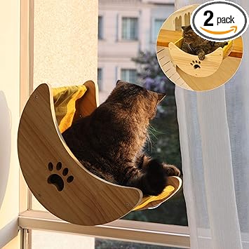 Cat Window Perch Hammock Bed with Strong Suction Cups, Space-Saving Window Cat Bed for Indoor Cats, Multi-Use Moon Shelf for Desk or Window