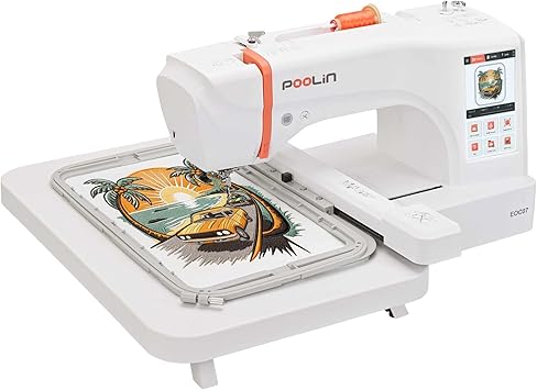 Poolin EOC07 Computerized Embroidery Machine,15"x 7.9" Large Embroidery Area,4 Hoops,200 Built-in Designs,Large 7" Touchscreen,Wi-Fi &USB Transfer,Institch Digital Software