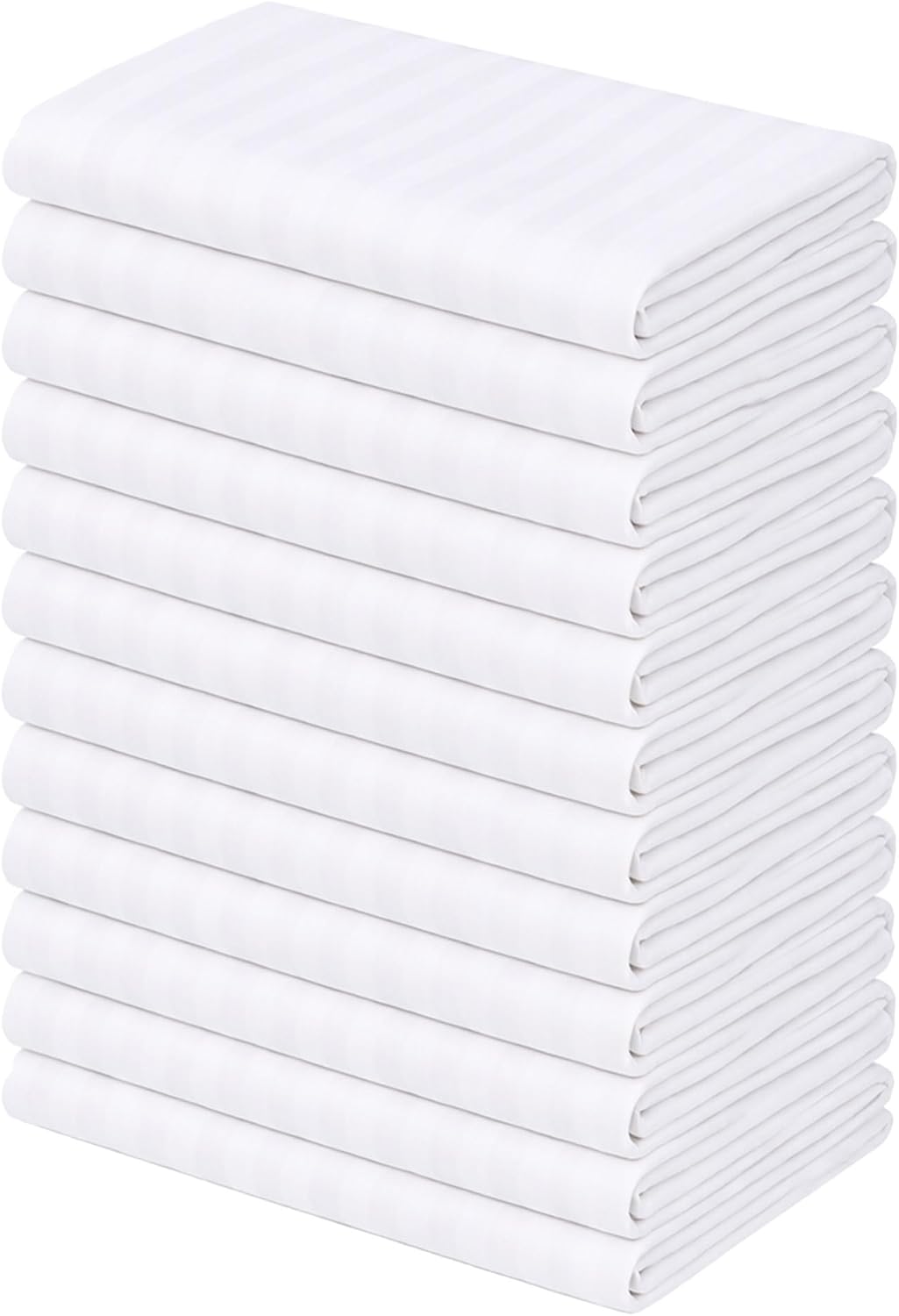 GOLD TEXTILES King Pillowcases 12-Pack, 120-GSM Brushed Microfiber – (44 x 46 inches) White Brushed Covers for Home, Hotel & Hospitality, Soft, Durable, Shrink-Resistant Bedding (Twill Stripe, King)