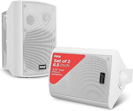 Pyle 6.5'' Marine Grade Waterproof Bluetooth Speakers with Built-in Amplifier, Indoor/Outdoor Use, Full Range Stereo, Aux Input, Rustproof, Ideal for Patio, Pool, Home Audio, White