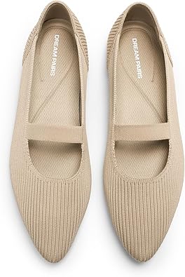 DREAM PAIRS Women's Knit Ballet Flats Pointed Toe Comfortable Dressy Flats for Work Office Shoes Mary Jane Flats