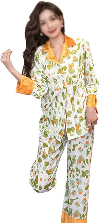 Printed Suit Collar Spring And Autumn Long Sleeve Pajamas Set Women's Thin Home Wear