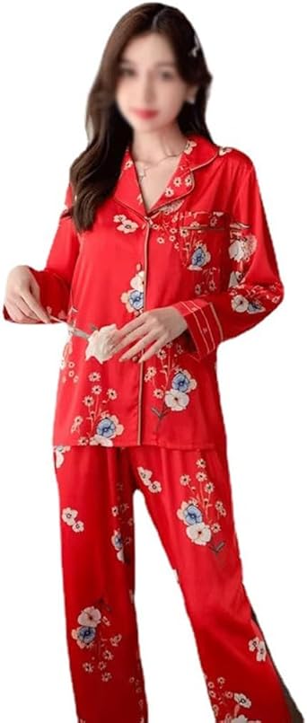 Pajama Woman Ice Silk Long Sleeve Cardigan Set Spring And Autumn Thin Home Wear