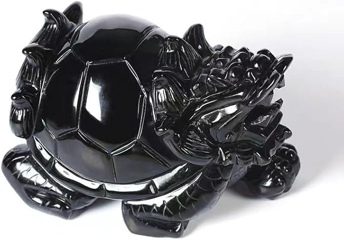 Black Obsidian Stone Feng Shui Dragon Turtle Tortoise Statue, Home Office Decor for Longevity Fertility Housewarming Birthday Congratulation Blessing Gift,40cm