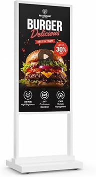 32 inch Digital Signage Kiosk 700 nits FHD Ultra-Bright Advertising Screen, Floor Standing Digital Poster for Retail Stores & Exhibition, Android Digital Signage display with Free Web Content Editor, 