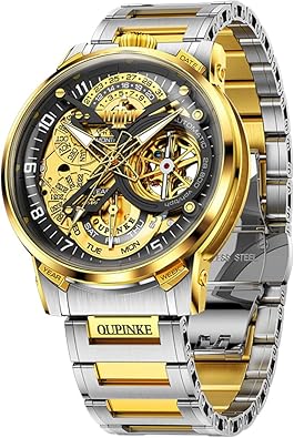 OLEVS Self Winding Watches for Men Automatic Mechanical Dress Tourbillon Stainless Steel Dual Calendar Waterproof Luminous Wrist Watch
