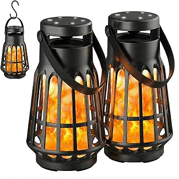 Outdoor Bluetooth Speaker with Flame Lights, Multi-Sync 200 Lantern Speakers Auto-Pairing HD Stereo, IPX6 Waterproof, Portable Wireless Speaker for Patio Party Gifts for Men & Women (2 PCS)