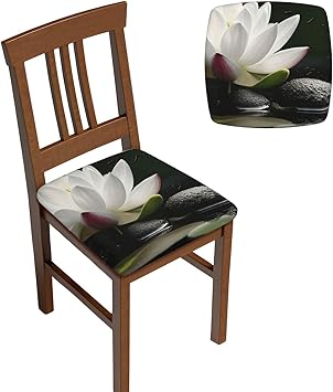 Bar Stool Cover Soft Square Seat Cushion Washable Slipcovers Lotus and Black Zen Stones Stool Covers Modern Chair Cushion Non-Slip Seat Covers Elastic Bar Slipcovers for Swivel Chair or Barstool