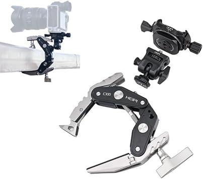 HEIPI Super Clamp Phone Camera Mount Holder 2-in-1 Clamp & Stand Design with with KF17 Monitor Ball Head & Panning Base Adapter Holder Max Clamping 3.93 inch for Tripod Accessories, DSLR Camera