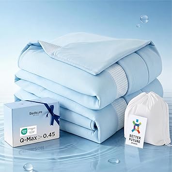 Bedsure CoolOxy Cooling Comforter King Size - 4X Breathable & Q-Max>0.45 Summer Comforter, Cooling Blankets for Hot Sleepers, Bedding for Night Sweats, Lightweight Duvet, Blue, King 102x90 Inches
