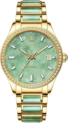 Diella Automatic Watches for Men Mens Watches Waterproof Date Luminous, Dial is Inlaid with Emerald Jade, Crown with Sapphire Automatic Watches for Men Luxurious Gift