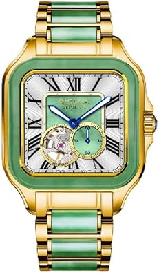 Diella Watches for Men, Mens Watches Waterproof Date Luminous, Dial is Inlaid with Emerald Jade, Crown with Sapphire Automatic Watches for Men Highend Luxurious Gift
