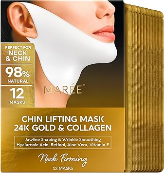 MAREE V Line Lifting Mask with 24K Gold – Deep Collagen Face Mask for Women – Jawline Shaper Mask with Retinol & Hyaluronic Acid – Neck Tightening & Firming – Double Chin Strap for Face Lift