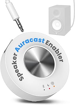 Avantree AuraLink – Future-Proof Auracast & Classic Bluetooth Receiver for Speakers & Audio System, 328ft Long Range, 20H Portable or Stationary Use, One-to-Many Multiple Broadcast Listening - White