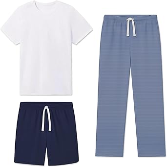 Mens Pajamas Set 3 Pieces Comfy Lounge Pj Loose Fit Sleepwear Crewneck Top Loungewear Pajama with Pockets