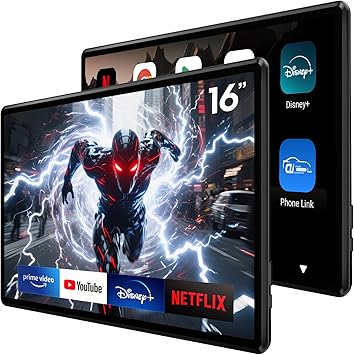 16" Car TV Headrest Monitor for Cars Back seat Universal Rear Entertainment System, Support Phone Wireless Mirror Link Touch Screen 4K,with WiFi/Bluetooth/HDMI/USB/Video Player (4G+64G(2*PCs))