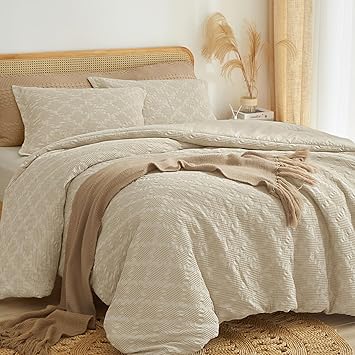 David's Home Cotton Waffle Weave Comforter Set 3PCS King Size, 100% Cotton Cover Unique Rhomboid Breathable Lightweight Textured for All Season, Home Decor Bedding Set with Pillowshams, Light Taupe