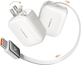 Torras FlexLine Retractable Charger, 35W GaN III USB-C Charger Block with Dual Ports, Phone Charger Fast Charging for iPhone 17/16/15, Samsung Galaxy S26 Ultra/S25, Pixel, iPad Pro, Airpods Pro