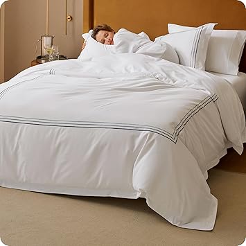 Bedsure 100% Giza Egyptian Cotton Duvet Cover King, Luxury Hotel Duvet Cover, PureWoven Soft & Breathable Sateen Bedding Set for All-Season, 3 Pieces, 104"x90" (Gradient Blue)
