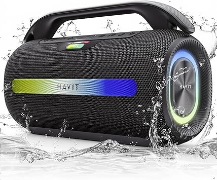 havit Outdoor Bluetooth Speaker, 120W Peak Loud Speakers with Deep Bass, Portable Wireless Speaker IPX6 Waterproof, RGB Light, 12H Playtime, TWS Stereo, EQ, for Party, Beach, Camping, Backyard, Garage
