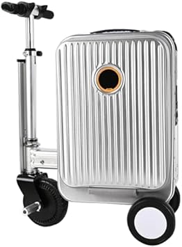 Smart Electric Rideable Suitcase Scooter for Adults - Lightweight Travel Luggage with TSA Lock, USB Port & Battery - Versatile Ride-On Scooter Travel, Silver
