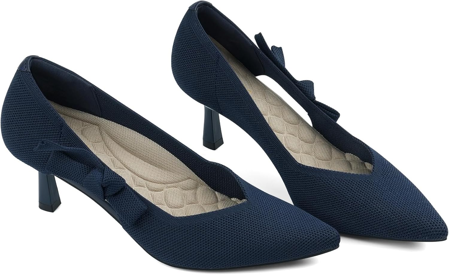 JENN ARDOR Low Kitten Heels Dress Shoes for Women Comfortable Knit Mid Heeled Pumps Closed Pointed Toe Stiletto Casual Dressy Wedding Party Prom Office Shoes