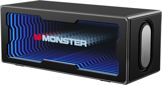 Monster S280 Bluetooth Speaker, 40W Stereo Sound, Deep Bass, Bluetooth 6.0, 3D Tunnel Lights, Mirror Display, USB (Audio) / AUX/TF-Card Input, Suitable for Home Bedroom Indoor