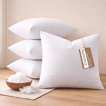 18x18 Throw Pillow Inserts Pack of 4, Plush Polyester Cushion Fillers, White Decorative Pillows for Couch, Bed & Home Decor