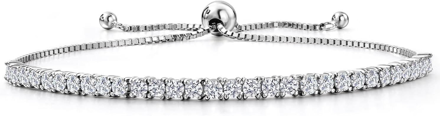 Gem Stone King 2 to 2.65 Cttw Lab Grown Diamond Tennis Bracelet for Women | 925 Sterling Silver | Round | E-F | VVS-VS | Adjustable Bolo Bracelet | Fits Up To 9 Inch Wrist