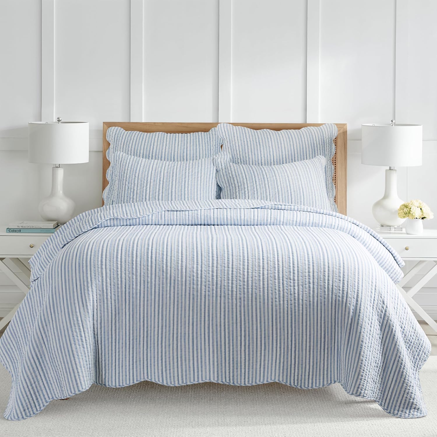 Levtex Home Martha Stripe Blue Reversible Full/Queen Comforter Set (90x94in) with 2 Pillowcases (26x20in) - Stripe Bedding - Blue, White - Cotton Queen Size Comforter Set - Lofty, Soft, Pre-Washed