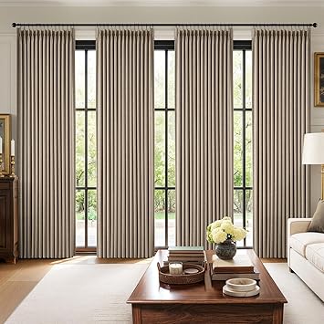 MIULEE Pinch Pleated 100% Blackout Curtains 90 Inch Long 4 Panel Set for Bedroom Thick Linen Memory Trained Pleat Living Room Darkening Back Tab Double Layer Thermal Insulated Drapes, Burlywood Birch