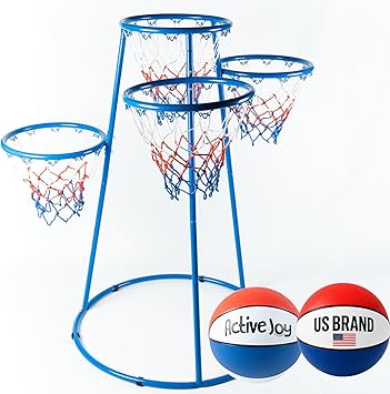 Activejoy- 4 Hoop Basketball Set - Toddler Basketball Hoop Indoor - Outdoor Play Preschool - +3 Years Old Toy. Includes 2 Balls and air Pump