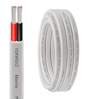 XRDS -RF 10 AWG Marine Wire 10FT, 2-Conductor (Red & Black) Duplex Marine Grade Boat Cable, High-Purity Tinned Copper Stranded Electrical Wire for Boats, Marine & Automotive - Flexible PVC Jacket