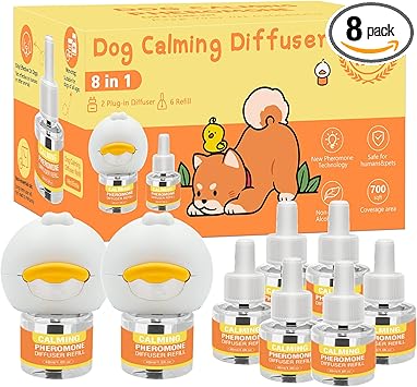 Dog Pheromone Calming Diffuser 8 in 1 (6 * 30 Day) Appeasing Pet Pheromones Diffuser to Calm Kit (2 Plug in+ 6 Pack 48ml Refill) for Anxiety